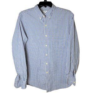 Brooks Brothers Slim Fit Blue White Gingham Button Down Shirt Large 100% Cotton